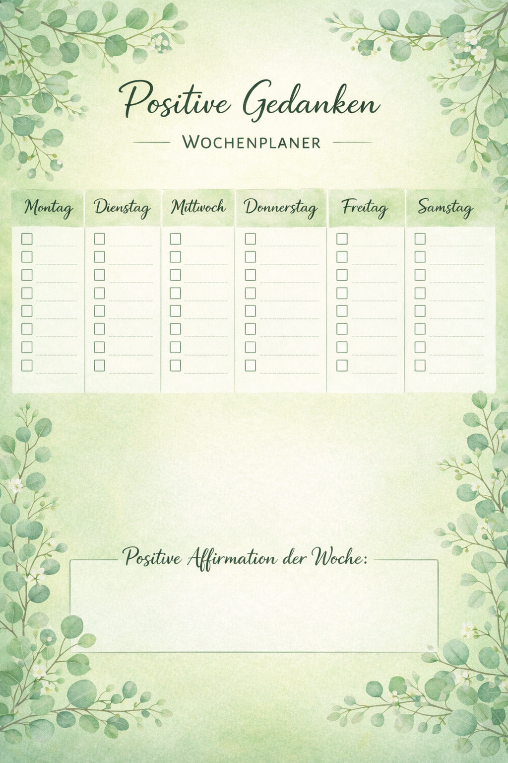 Wochenplaner Positive Gedanken – Digitaler Download (PDF))*