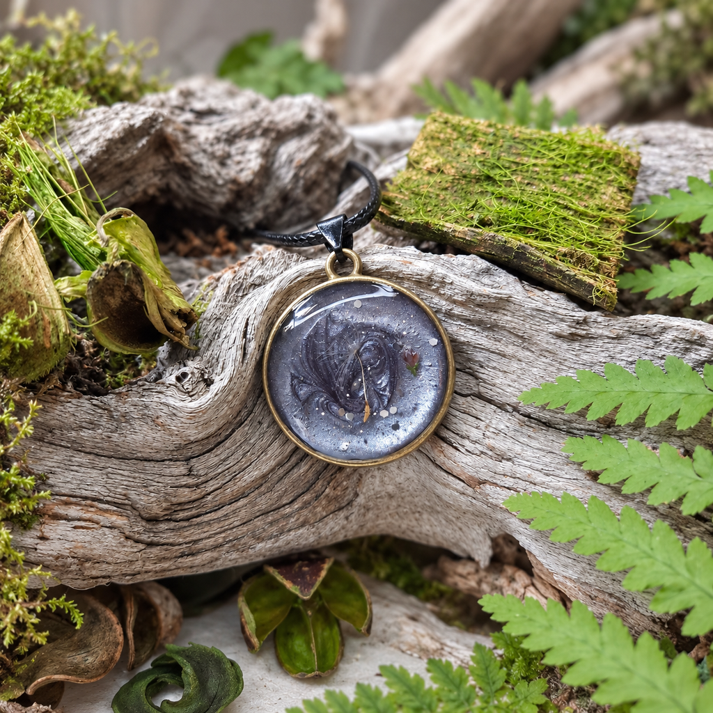 Wald Kette - Dandelion grau 25 mm Anhänger | Handgemachter Natur Schmuck