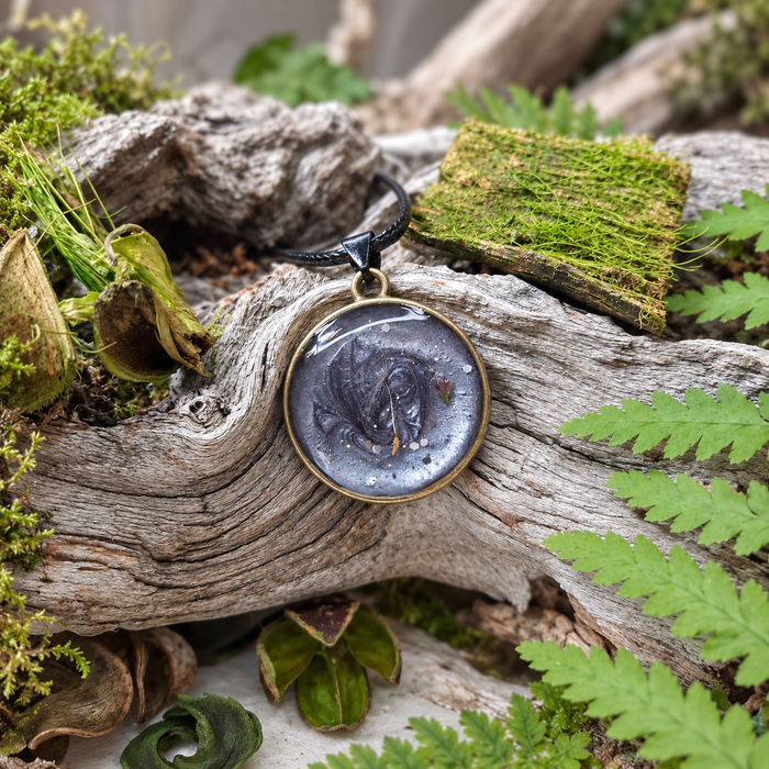 Wald Kette - Dandelion grau 25 mm Anhänger | Handgemachter Natur Schmuck
