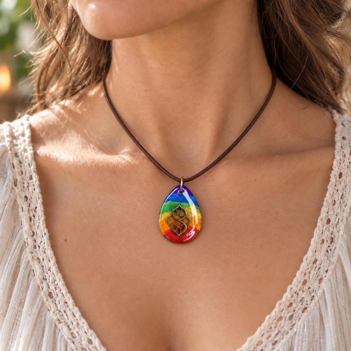 Regenbogen Chakra Kette – handgemachter Harz Anhänger | Handmade Unikat