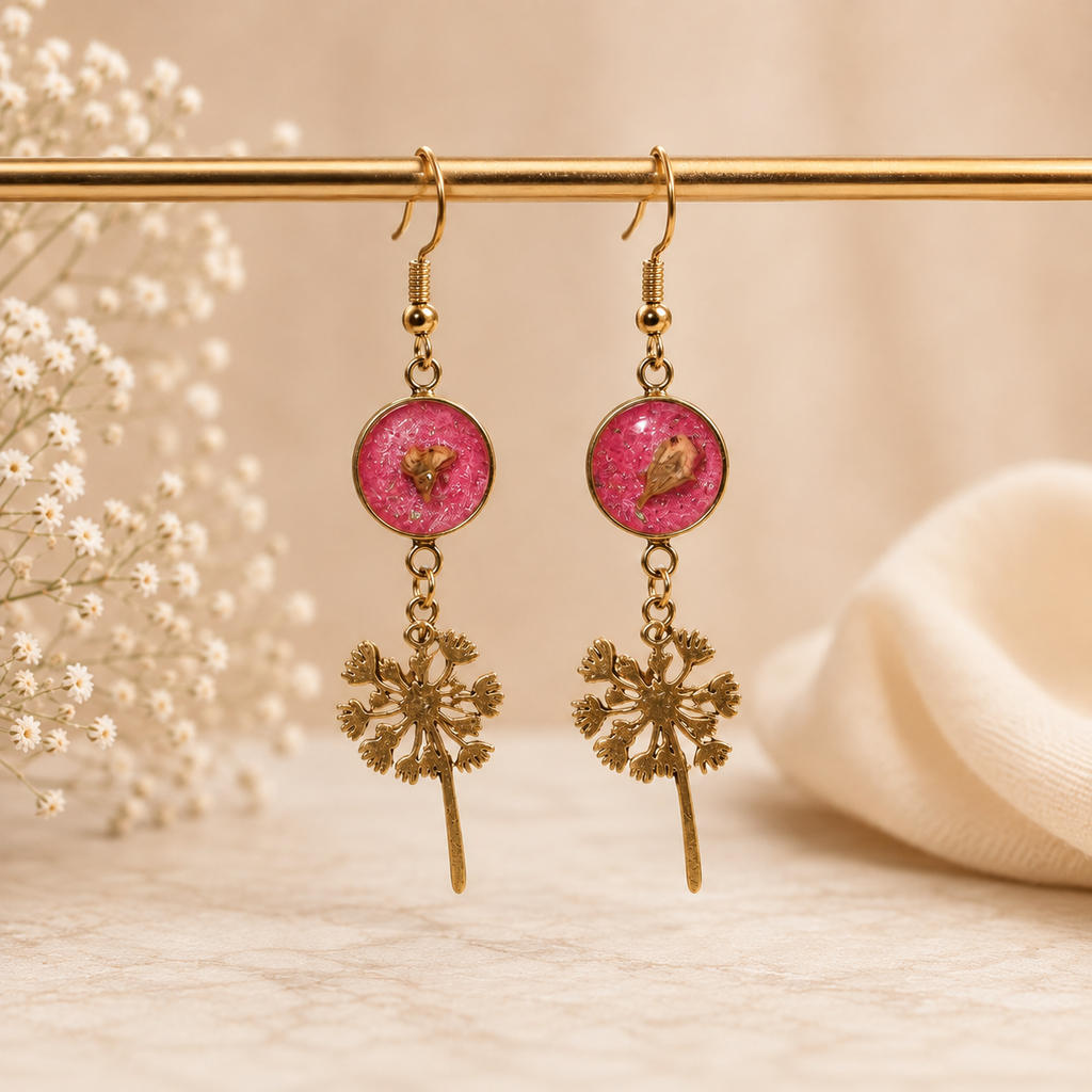 Florale Ohrringe mit Blüten & Pflanzenanhänger – 3 Farben