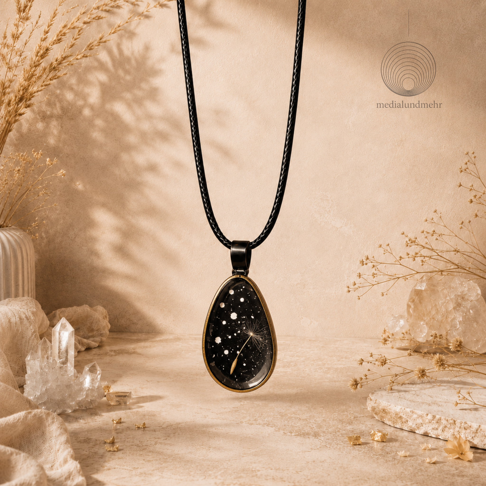 Galaxie Dandelion Halskette – Handgefertigter Resin Anhänger mit Pusteblume