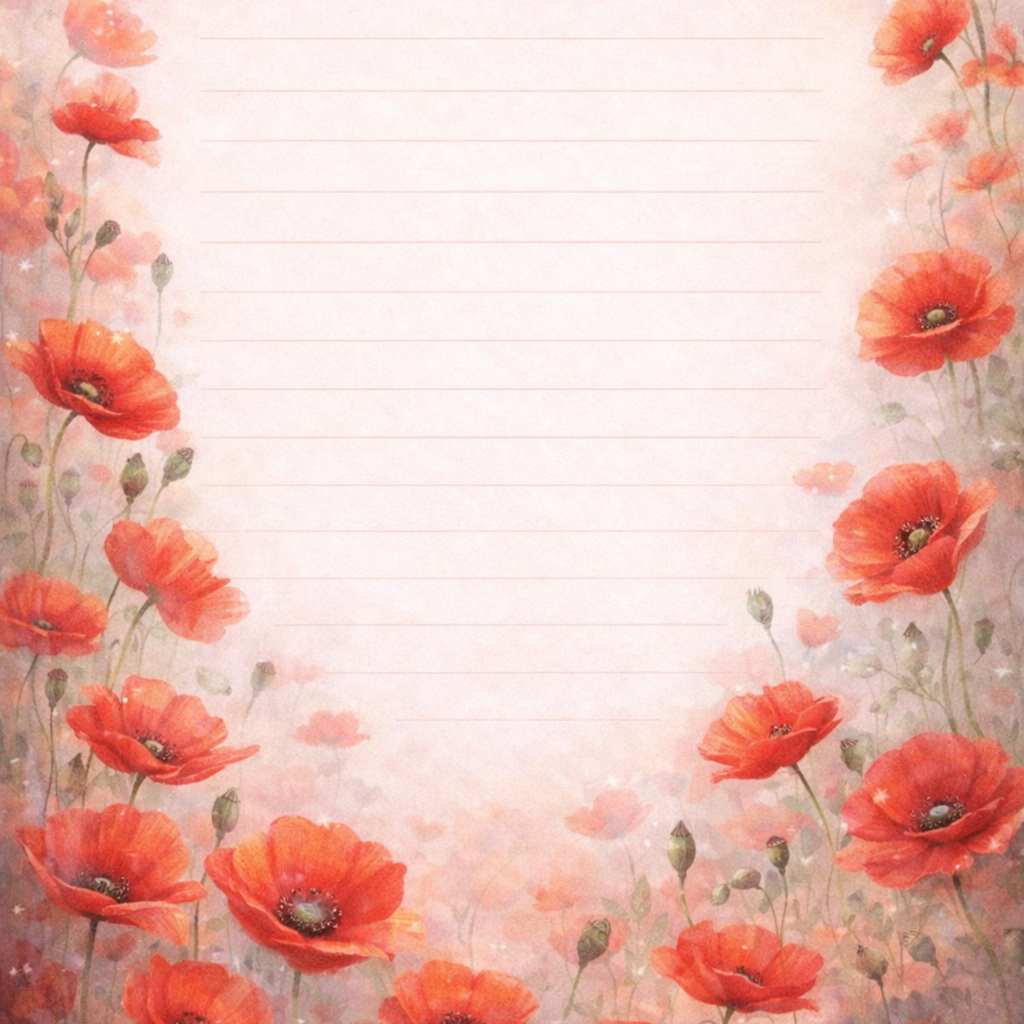 Digitales Briefpapier Mohnblüten | Printable Stationery Poppies | A4 Download | Vintage Blumen Papier | Letter Writing Set | Floral Printable