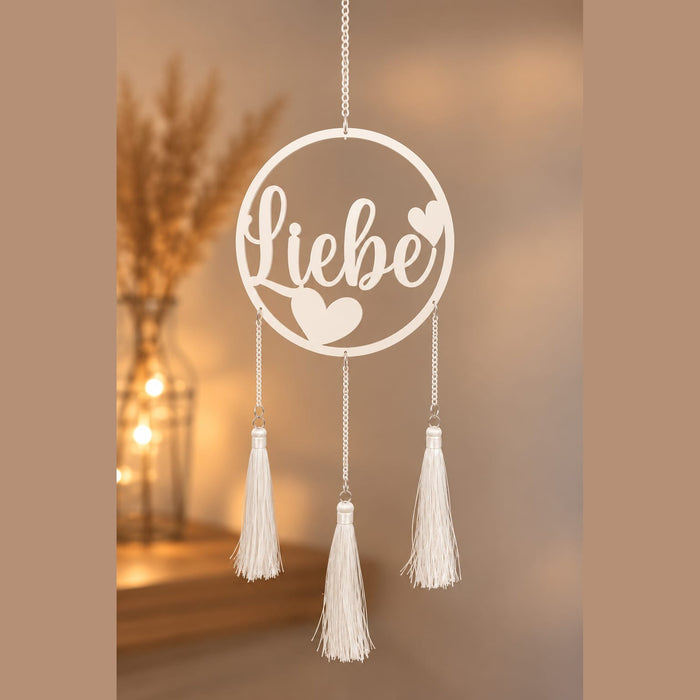 Liebe Fensterdeko mit Herzen & Quasten – Weißer Deko Anhänger, ca. 75 cm