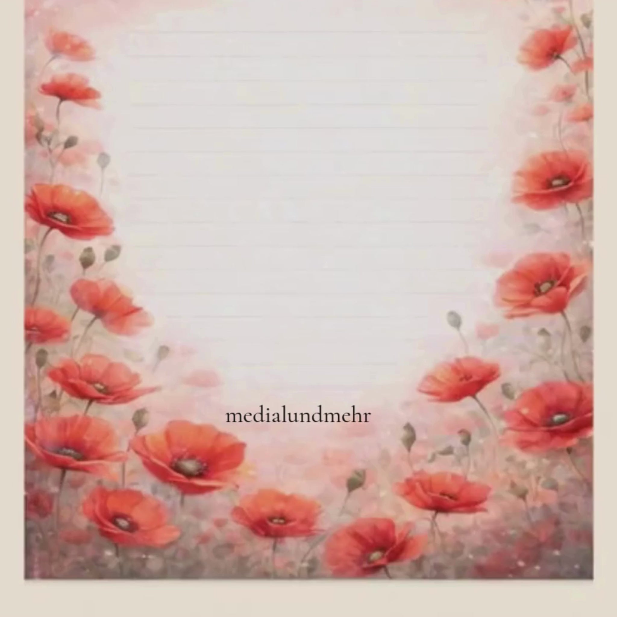 Digitales Briefpapier Mohnblüten | Printable Stationery Poppies | A4 Download | Vintage Blumen Papier | Letter Writing Set | Floral Printable